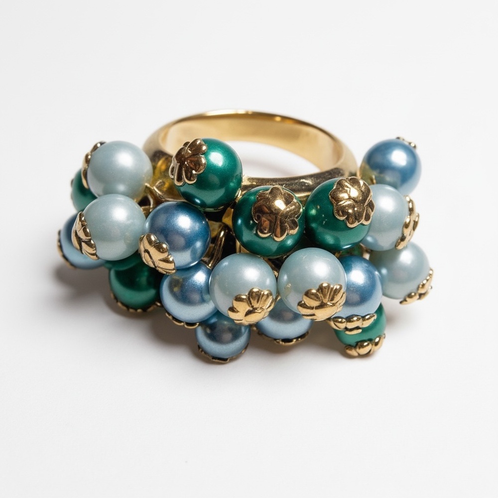 kate spade Gold-tone Cluster Ring with Teal and Light Blue Pearls